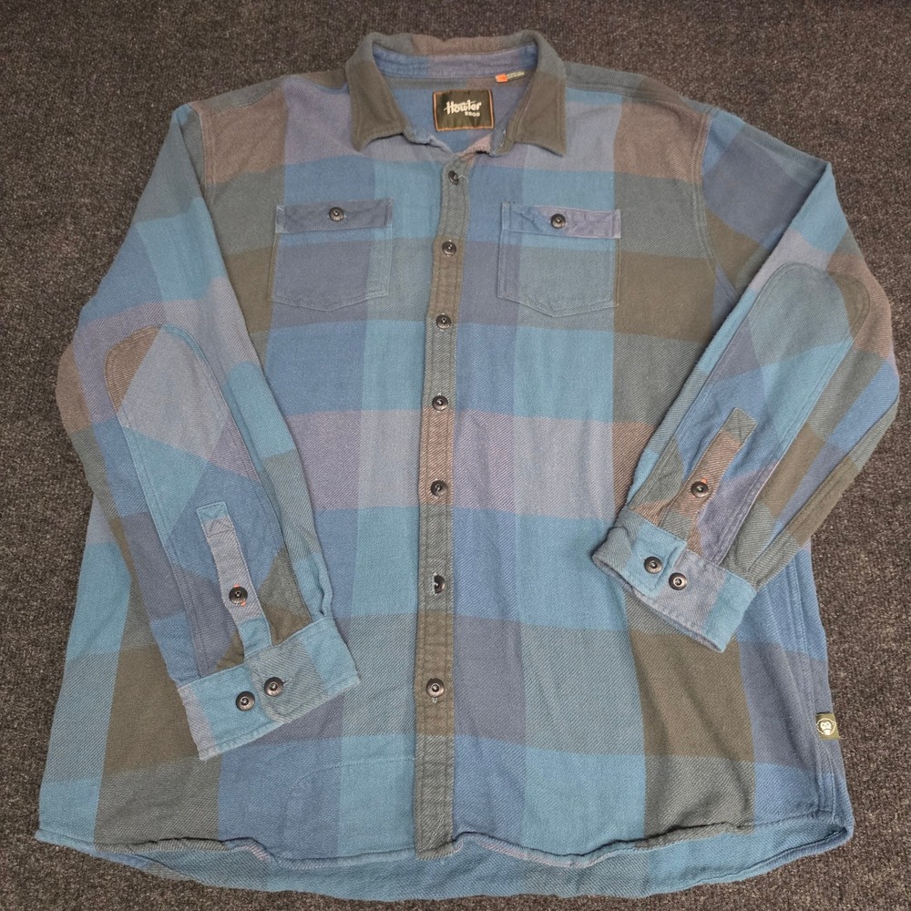 Howler Bros Mens XXL Blue Grey Buffalo Plaid Flannel Long Sleeve Button Up Shirt